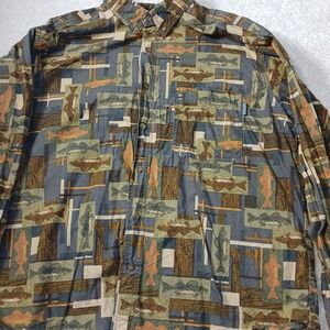 Woolrich Mens slate Fish Blocks 100% Cotton Button Down Dad Fishing Shirt SZ 2XL